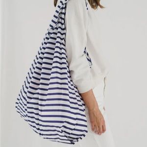 Blue/White Striped Big Baggu Reusable Bag